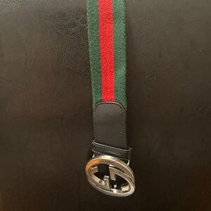 Gucci Web Belt with Silver G Buckle w/Box